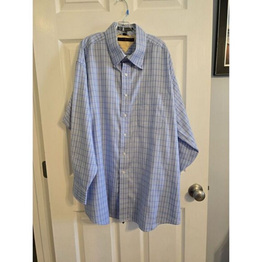 Tommy Hilfiger Men's The Lifetime Collar Blue Striped Dress Shirt Sz‎ 17.5 32-33